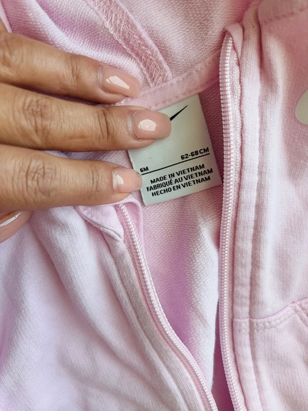 Nike Pink Baby Zip-Up Hooded Size 6 M Romper Like-New